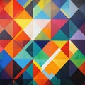 The artwork displays an intricate composition of colorful triangles, creating a vibrant and dynamic geometric