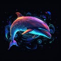 Artwork of a dolphin created with Generative AI technology with eye-catching colors.