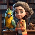 Cartoon Lisa With Parrot In Daz3d Style