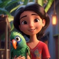 Cartoon Emily With Parrot In Daz3d Style Royalty Free Stock Photo