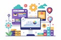 The artwork features a customizable API theme using vibrant illustrations and tech elements in a playful layout, Customizable API Royalty Free Stock Photo