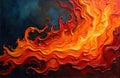 Vivid abstract painting with fiery orange and red flames swirling against a dark Royalty Free Stock Photo