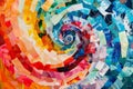 This artwork features a dynamic spiral made from an array of colorful materials, Royalty Free Stock Photo