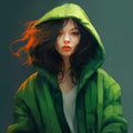 Nancy In Green Sweater And Jacket: A Tribute To Artgerm, Asaf Hanuka, And Reylia Slaby Royalty Free Stock Photo