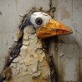 Hyper-realistic Penguin Sculpture With Painted Face On Distressed Wall