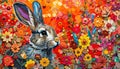 Artwork features a rabbit surrounded by an enchanted garden filled with vibrant, whimsical flowers