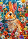 Artwork features a rabbit surrounded by an enchanted garden filled with vibrant, whimsical flowers