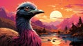 Psychedelic Bird In Vibrant 8k Resolution: Himalayan Art Inspired