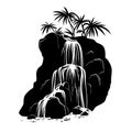 Tropical Waterfall Silhouette with Palm Trees Vector Illustration for Art and Design Royalty Free Stock Photo