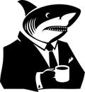 Anthropomorphic Shark in Suit Holding Coffee Cup in Vector Art Style Royalty Free Stock Photo
