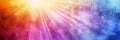 Artwork featuring abstract radiant light rays with colorful spectrum background