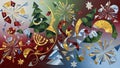 Artwork with a festive theme featuring geometric shapes, spirals Royalty Free Stock Photo