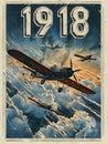 Vintage aviation artwork depicting dogfights in the skies over Europe in 1918 Royalty Free Stock Photo