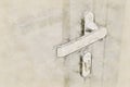 Artwork illustration of a Exterior door handle and Security lock on Metal frame