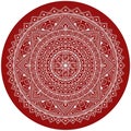 Aipan Folk Art Inspired Geometric Design with Symmetrical Line Patterns on Deep Red Background Royalty Free Stock Photo