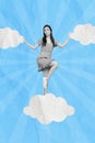 Artwork magazine picture of flirty romantic lady sending kiss lips pouted plump flying skies isolated drawing background