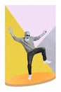 Artwork magazine picture of funny senior guy dancing nightclub in spotlights isolated painted background