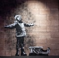 Banksy, `Snow` 2018, art originally on mural by Banksy, anonymous English street graffiti artist