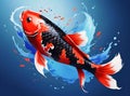 An artwork of a red and black color koi fish in beautiful water Royalty Free Stock Photo