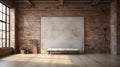 Industrial Chic: 3d Render Of Empty Room With Brick Walls And White Canvas Royalty Free Stock Photo