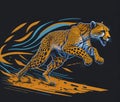 Artwork for a t-shirt graphic of a cheetah in pursuit of its prey.