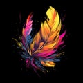 Artwork of t-shirt graphic design, feather, colorful, yellow, pink, hyperrealism, cinematic lighting Royalty Free Stock Photo