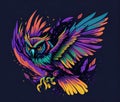 Artwork for t-shirt graphic of an owl swooping down to catch its prey.