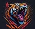 Artwork for t-shirt graphic of a powerful and fierce tiger in mid-roar. Royalty Free Stock Photo