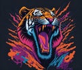 Artwork for t-shirt graphic of a powerful and fierce tiger in mid-roar. Royalty Free Stock Photo