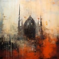Misty Gothic: Abstract Painting Of An Old Church With Drips Of Paint Royalty Free Stock Photo
