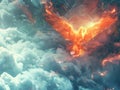 Digital Phoenix Soaring Above Abstract Background Design - Artistic Vision of Flight