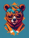 artwork of tshirt graphic design flat design of one bear in sunglasses. Generate Ai Royalty Free Stock Photo