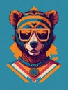 artwork of tshirt graphic design flat design of one bear in sunglasses. Generate Ai Royalty Free Stock Photo