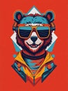 artwork of tshirt graphic design flat design of one bear in sunglasses. Generate Ai Royalty Free Stock Photo