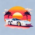 Artwork of tshirt graphic design flat design of one retro car. Generate Ai Royalty Free Stock Photo