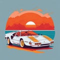 Artwork of tshirt graphic design flat design of one retro car. Generate Ai Royalty Free Stock Photo