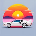 Artwork of tshirt graphic design flat design of one retro car. Generate Ai Royalty Free Stock Photo