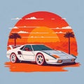 Artwork of tshirt graphic design flat design of one retro car. Generate Ai Royalty Free Stock Photo