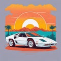 Artwork of tshirt graphic design flat design of one retro car. Generate Ai Royalty Free Stock Photo