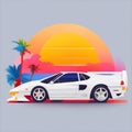 Artwork of tshirt graphic design flat design of one retro car. Generate Ai Royalty Free Stock Photo