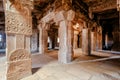 Artworks on columns of the Hindu temple, India. 7th century architecture in Pattadakal with decorations on stone reliefs