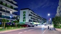 `Artystyczny Zoliborz`. Modern apartment buildings at night. This is a unique place. Functional, smartly designed. This is an aest