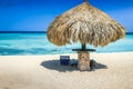 Aruba Arashi caribbean beach with palapa, Dutch Antilles, Caribbean Sea Royalty Free Stock Photo