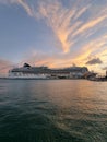 Aruba cruise boat moorde in the harbour of Aruba during the covid 19 pandemic Royalty Free Stock Photo