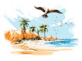 Aruba eagle beach caribbean tropical island in hand-drawn style