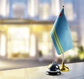 Aruba flag on the reception desk in the lobby of the hotel