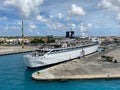 The Freewinds cruise ship which is a religious retreat for the members of the Church of Scientology docked at Aruba on a sunny day