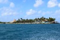 Aruba, Renaissance Island, Caribbean Sea. Sunny beach with white sand, coconut palm trees and turquoise sea. Summer vacation,