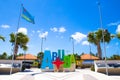 Aruba welcome sign on a sunny day