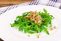 Arugula Salad with Germinated Grain in White Plate Royalty Free Stock Photo